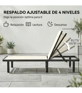 Conjunto de 2 Tumbonas Reclinables con Ruedas Respaldo Ajustable 4 Niveles Estructura de Aluminio Tela Textilene Beige