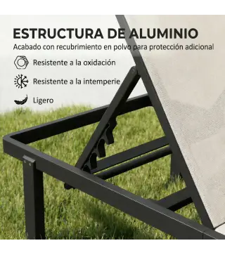 Conjunto de 2 Tumbonas Reclinables con Ruedas Respaldo Ajustable 4 Niveles Estructura de Aluminio Tela Textilene Beige