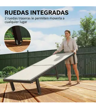 Conjunto de 2 Tumbonas Reclinables con Ruedas Respaldo Ajustable 4 Niveles Estructura de Aluminio Tela Textilene Beige