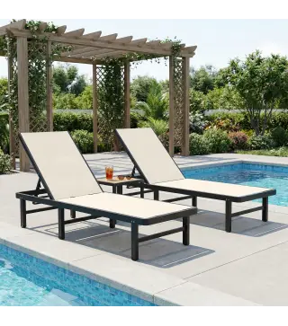 Conjunto de 2 Tumbonas Reclinables con Ruedas Respaldo Ajustable 4 Niveles Estructura de Aluminio Tela Textilene Beige