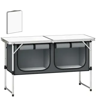 Mesa de Cocina de Camping Plegable con Armario de Tela Oxford Marco de Aluminio para Picnic 120x47x70 cm Plateado