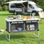 Mesa de Cocina de Camping Plegable con Armario de Tela Oxford Marco de Aluminio para Picnic 120x47x70 cm Plateado