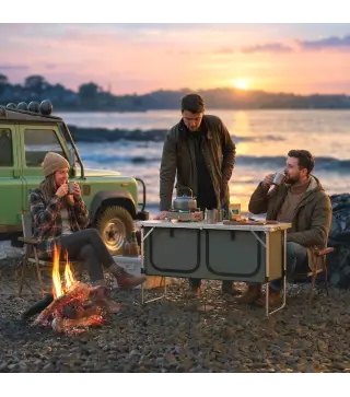 Mesa de Cocina de Camping Plegable con Armario de Tela Oxford Marco de Aluminio para Picnic 120x47x70 cm Plateado
