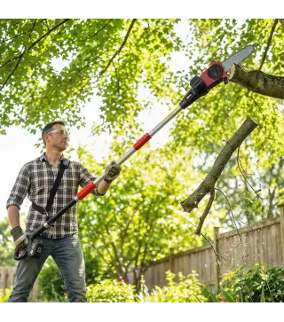 Motosierra Eléctrica Extensible 1,94-2,56 m con 2 baterías 4,0 Ah Cargador Doble Bloqueo Lubricación Automática