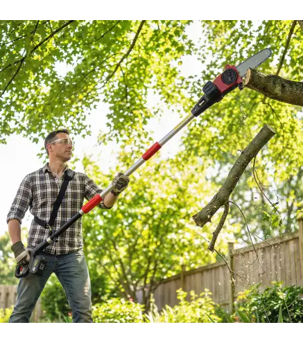 Motosierra Eléctrica Extensible 1,94-2,56 m con 2 baterías 4,0 Ah Cargador Doble Bloqueo Lubricación Automática