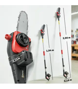 Motosierra Eléctrica Extensible 1,94-2,56 m con 2 baterías 4,0 Ah Cargador Doble Bloqueo Lubricación Automática