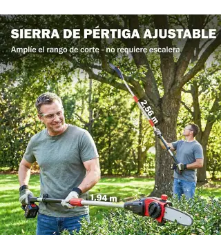 Motosierra Eléctrica Extensible 1,94-2,56 m con 2 baterías 4,0 Ah Cargador Doble Bloqueo Lubricación Automática