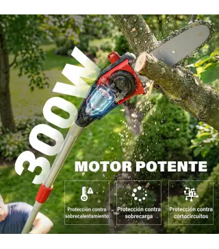 Motosierra Eléctrica Extensible 1,94-2,56 m con 2 baterías 4,0 Ah Cargador Doble Bloqueo Lubricación Automática