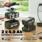 Motosierra Eléctrica Extensible 1,94-2,56 m con 2 baterías 4,0 Ah Cargador Doble Bloqueo Lubricación Automática
