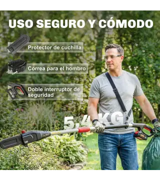 Motosierra Eléctrica Extensible 1,94-2,56 m con 2 baterías 4,0 Ah Cargador Doble Bloqueo Lubricación Automática
