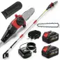 Motosierra Eléctrica Extensible 1,94-2,56 m con 2 baterías 4,0 Ah Cargador Doble Bloqueo Lubricación Automática