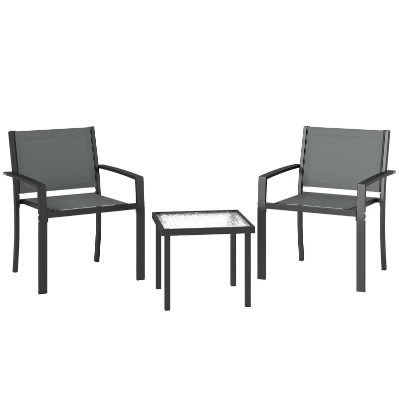 Conjunto de Mesa y Sillas de Terraza Exterior 3 Piezas con 2 Sillas de Textilene Mesa de Vidrio Templado Gris Claro