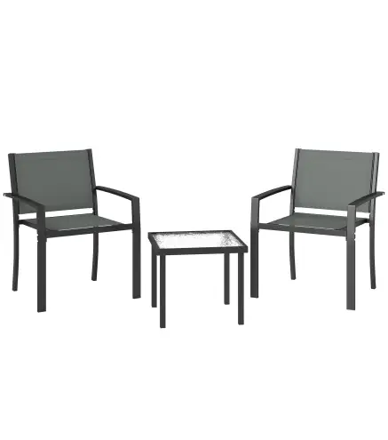 Conjunto de Mesa y Sillas de Terraza Exterior 3 Piezas con 2 Sillas de Textilene Mesa de Vidrio Templado Gris Claro