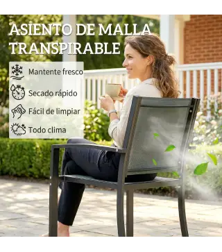 Conjunto de Mesa y Sillas de Terraza Exterior 3 Piezas con 2 Sillas de Textilene Mesa de Vidrio Templado Gris Claro