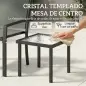 Conjunto de Mesa y Sillas de Terraza Exterior 3 Piezas con 2 Sillas de Textilene Mesa de Vidrio Templado Gris Claro