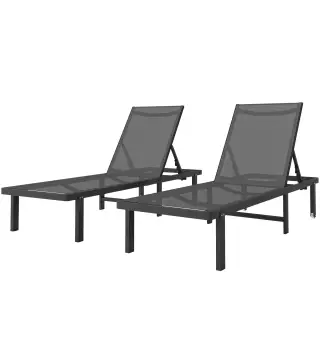 Conjunto de 2 Tumbonas Reclinables con Ruedas Respaldo Ajustable 4 Niveles Estructura de Aluminio Tela Textilene Gris