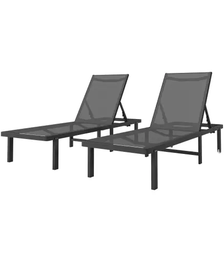 Conjunto de 2 Tumbonas Reclinables con Ruedas Respaldo Ajustable 4 Niveles Estructura de Aluminio Tela Textilene Gris