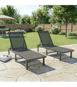 Conjunto de 2 Tumbonas Reclinables con Ruedas Respaldo Ajustable 4 Niveles Estructura de Aluminio Tela Textilene Gris