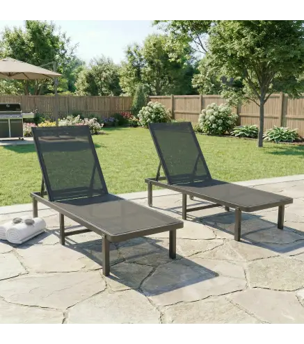 Conjunto de 2 Tumbonas Reclinables con Ruedas Respaldo Ajustable 4 Niveles Estructura de Aluminio Tela Textilene Gris