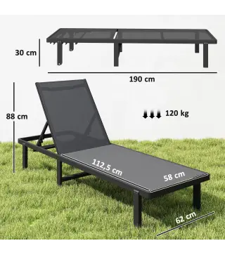 Conjunto de 2 Tumbonas Reclinables con Ruedas Respaldo Ajustable 4 Niveles Estructura de Aluminio Tela Textilene Gris