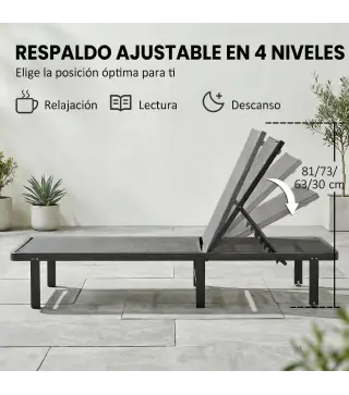 Conjunto de 2 Tumbonas Reclinables con Ruedas Respaldo Ajustable 4 Niveles Estructura de Aluminio Tela Textilene Gris