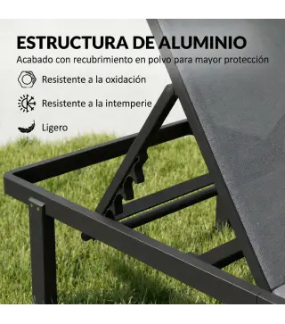 Conjunto de 2 Tumbonas Reclinables con Ruedas Respaldo Ajustable 4 Niveles Estructura de Aluminio Tela Textilene Gris