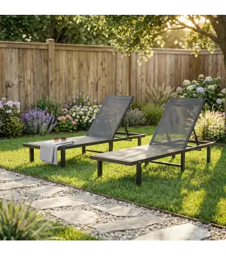 Conjunto de 2 Tumbonas Reclinables con Ruedas Respaldo Ajustable 4 Niveles Estructura de Aluminio Tela Textilene Gris