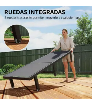 Conjunto de 2 Tumbonas Reclinables con Ruedas Respaldo Ajustable 4 Niveles Estructura de Aluminio Tela Textilene Gris