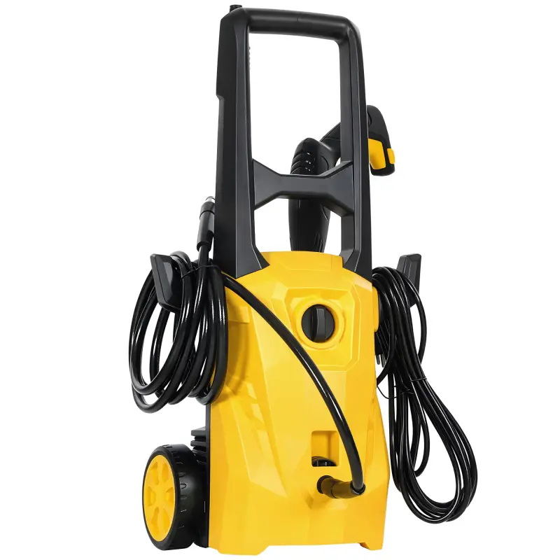 Hidrolimpiadora de Alta Presión 1600W 120 Bar con Bomba Boquilla Ajustable y Parada Automática 29,5x22x60 cm Amarillo