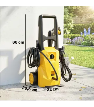 Hidrolimpiadora de Alta Presión 1600W 120 Bar con Bomba Boquilla Ajustable y Parada Automática 29,5x22x60 cm Amarillo