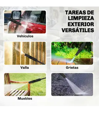 Hidrolimpiadora de Alta Presión 1600W 120 Bar con Bomba Boquilla Ajustable y Parada Automática 29,5x22x60 cm Amarillo