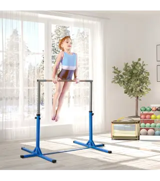 Barra de Gimnasia para Niños de +3 Años Barra de Entrenamiento Altura Ajustable 92-150 cm Carga 75 kg 194x121x150cm Azul