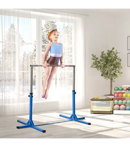 Barra de Gimnasia para Niños de +3 Años Barra de Entrenamiento Altura Ajustable 92-150 cm Carga 75 kg 194x121x150cm Azul