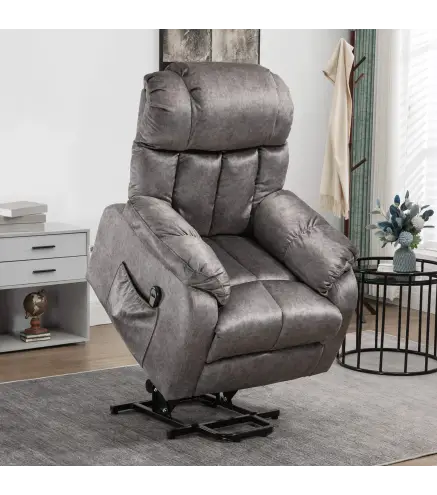 Sillón Levanta Personas Eléctrico con Reclinación hasta 135° Mando a Distancia Reposapiés y 2 Bolsillos Gris