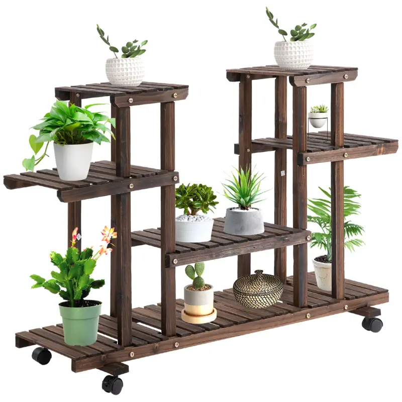 Soporte para Plantas de 4 Niveles con Ruedas Soporte para Macetas para Interiores y Exteriores 123,5x33x80 cm Marrón