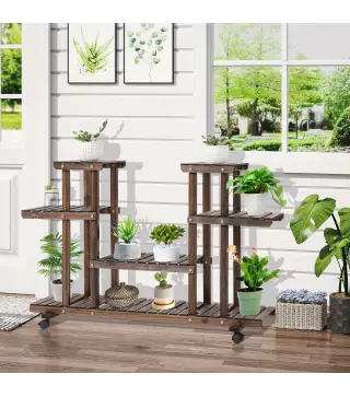 Soporte para Plantas de 4 Niveles con Ruedas Soporte para Macetas para Interiores y Exteriores 123,5x33x80 cm Marrón