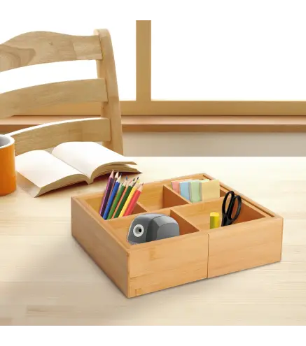Organizador de Escritorio de Bambú Caja de Almacenamiento Extensible con 5-7 Cajones para Maquillaje Oficina Estudio 24,