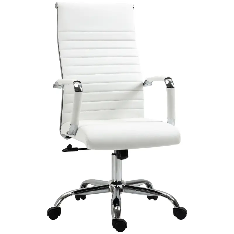 Silla de Despacho Silla Escritorio Giratoria Basculante con Altura Ajustable Reposabrazos 54x62x104-114 cm Blanco