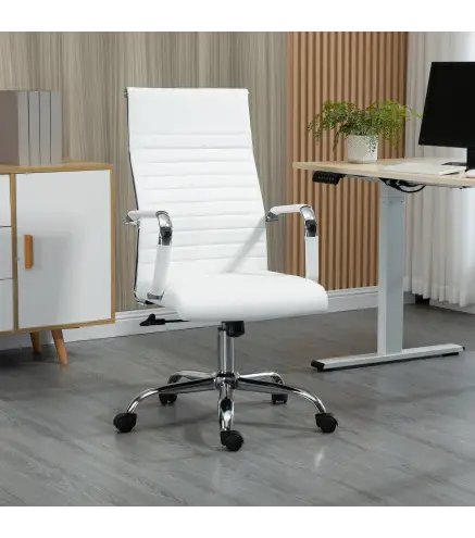 Silla de Despacho Silla Escritorio Giratoria Basculante con Altura Ajustable Reposabrazos 54x62x104-114 cm Blanco