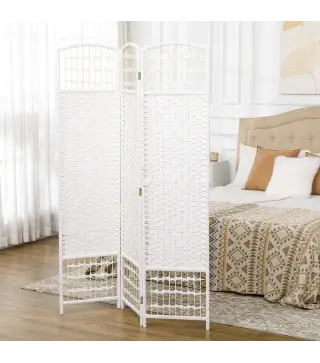 Biombo Separador de Ambientes de 3 Paneles Plegable de Cuerda de Papel 120x170cm Decoración para Dormitorio Salón Blanco