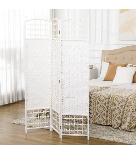 Biombo Separador de Ambientes de 3 Paneles Plegable de Cuerda de Papel 120x170cm Decoración para Dormitorio Salón Blanco