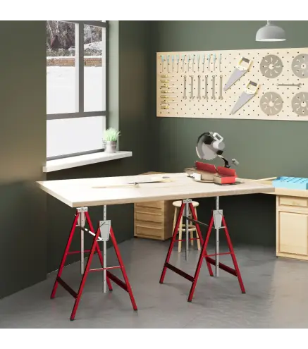 Set de 2 Caballetes Metálicos Plegables con Altura Ajustable Caballetes de Sierra de Acero 68x58x80-130 cm Rojo