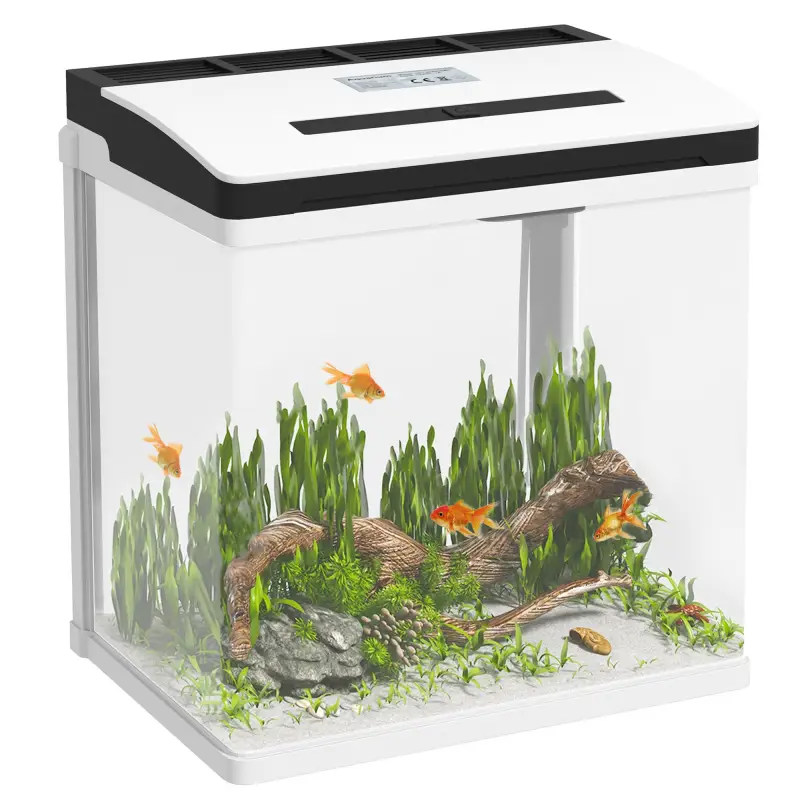 Acuario de Cristal de 13L Pecera Pequeña con Sistema de Filtro Iluminación LED Bomba de Agua 29x20x30,5 cm Blanco Acuario de Cristal de 13L Pecera Pequeña con Sistema de Filtro Iluminación LED Bomba de Agua 29x20x30,5 cm Blanco