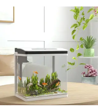 Acuario de Cristal de 13L Pecera Pequeña con Sistema de Filtro Iluminación LED Bomba de Agua 29x20x30,5 cm Blanco