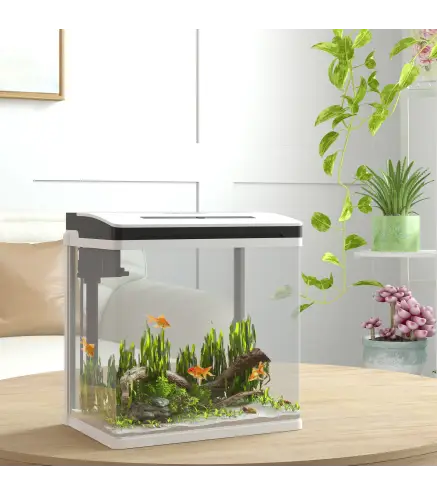 Acuario de Cristal de 13L Pecera Pequeña con Sistema de Filtro Iluminación LED Bomba de Agua 29x20x30,5 cm Blanco