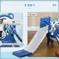Tobogán para Niños de 18 a 36 Meses con 2 Escaleras 1 Canasta de Baloncesto y Patrón de Tigre 133x60x70 cm Azul y Gris