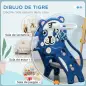 Tobogán para Niños de 18 a 36 Meses con 2 Escaleras 1 Canasta de Baloncesto y Patrón de Tigre 133x60x70 cm Azul y Gris