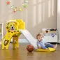 Tobogán para Niños de 18 a 36 Meses con 2 Escaleras 1 Canasta de Baloncesto y Patrón de León 131x50x74cm Amarillo y Gris