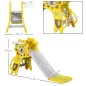 Tobogán para Niños de 18 a 36 Meses con 2 Escaleras 1 Canasta de Baloncesto y Patrón de León 131x50x74cm Amarillo y Gris