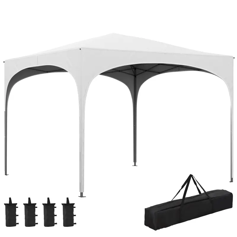 Cenador de Jardín Plegable con Altura Ajustable Bolsa de Transporte Impermeable Anti-UV y Bolsas de Arena Blanco